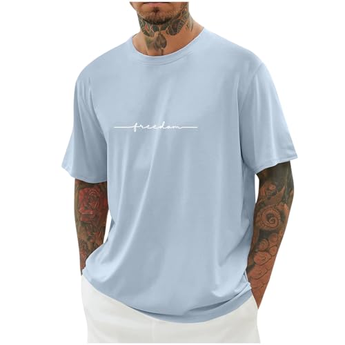 KOG T-Shirts für Herren Sommer T Shirts Kurzarm Shirts Grafik T Shirt Basic Baumwolle Kleidung Top Business Oberteile Jungen Lässig Oberteil Himmelblau 3XL von KOG
