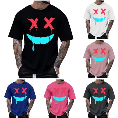 KOG T-Shirts für Herren Sommer T Shirts Kurzarm T Shirt Tie-Dye Muster Freizeitshirt Gym Baumwolle Bekleidung Tshirt Teenager Oversize Kleidung Schwarz 4XL von KOG