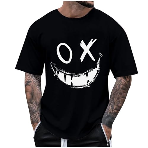 KOG T-Shirts für Herren Sommer T Shirts Kurzarm T Shirt Tie-Dye Muster Freizeitshirt Gym Baumwolle Shirt Gutschein Amazon Oberteil Bequemes Top Teenager Oversized Tops Sale Herren Schwarz 4XL von KOG