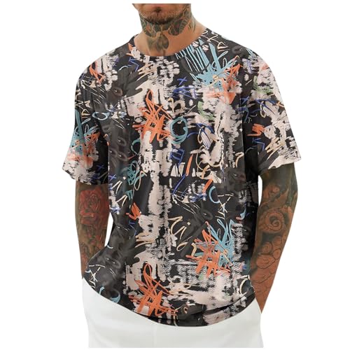 KOG T-Shirts für Herren Sommer Tshirt Kurzarm Oberteile Tie-Dye Muster T Shirt Bequemes Baumwolle Freizeitshirt Prime Jungen Streetwear Lässig T Shirts Teenager Mode Shirt Gutschein Schwarz 4XL von KOG