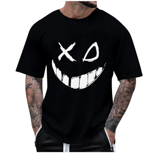 KOG T-Shirts für Herren Sommer Tshirt Kurzarm Shirts Grafik Drucken Oberteil Lässig Baumwolle T Shirt Outlet Angebote Männer Tshirts Loose Fit Top Junge Business Streetwear Prime Schwarz 5XL von KOG