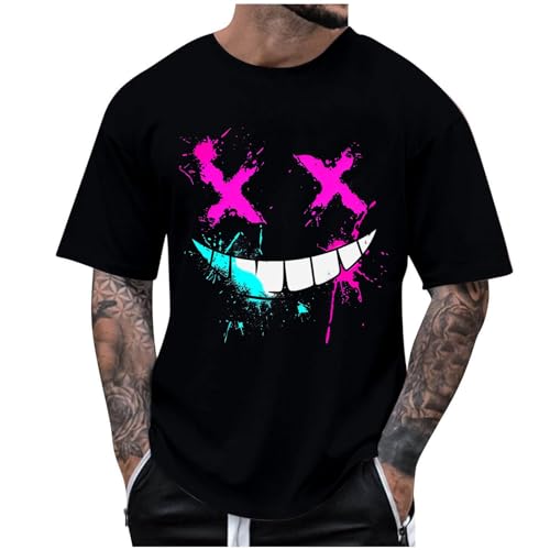 KOG T-Shirts für Herren Sommer Tshirt Kurzarm T Shirts Grafik Drucken Oberteile Bequemes Baumwolle T Shirt Sale Angebote Freizeitshirt Top Männer Business Tshirts Angebote Schwarz XL von KOG