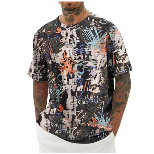 KOG T-Shirts für Herren Sommer Tshirt Kurzarm Tshirts Mode Motiv T Shirt Vintage Baumwolle Oberteile Gutschein Freizeitshirt Basic Streetwear Jungen Lose Kleidung Amazon Schwarz XXL von KOG