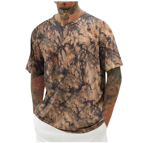 KOG T-Shirts für Herren Sommer Tshirts Kurzarm T Shirts Mode Motiv Tshirt Loose Fit Baumwolle Laufshirt Jungen Shirts Mode Oberteil Junge Slim Fit Wandershirt Braun 3XL von KOG