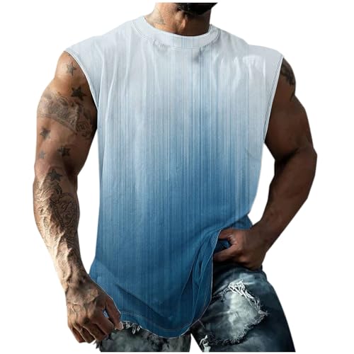 KOG Tank Top Herren Sport Tanktop Sommer Muskelshirt Ärmelloses Tshirts Mode Motiv Kleidung Leicht Baumwolle Streetwear Top Mode T-Shirts Junge Bekleidung Blau 3XL von KOG
