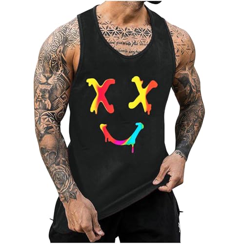 KOG Tank Top Herren Sport Tanktop Sommer Muskelshirt Ärmelloses Unterhemd Grafik Mode Baumwolle Laufshirt Jungen Shirt 2025 T-Shirts Lässig Kleidung Schwarz S von KOG