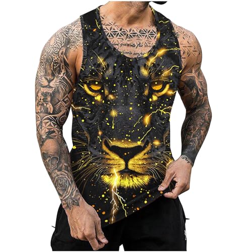KOG Tank Top Herren Sport Tanktop Sommer Muskelshirts Ärmelloses Muskelshirt Mode Motiv T-Shirt Lässig Baumwolle Shirt Gutschein Jungen Arbeitsshirt Fitness Shirts Männer Top Prime Gelb 3XL von KOG