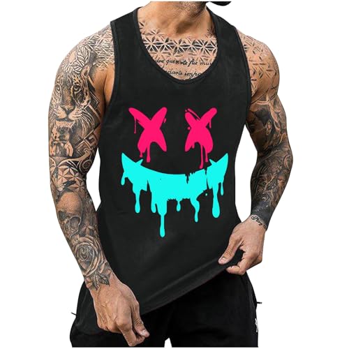 KOG Tank Top Herren Sport Tanktop Sommer Muskelshirts Ärmelloses Oberteil Mode Motiv Streetwear Lose Baumwolle Gutschein Junge Unterhemd Mode Kleidung Bequemes Tops Prime Schwarz XXL von KOG