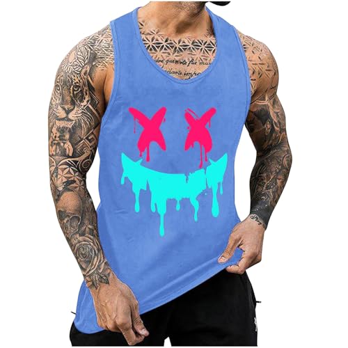 KOG Tank Top Herren Sport Tanktop Sommer Muskelshirts Ärmelloses Shirt Tie-Dye Muster Laufshirt Casual Baumwolle T-Shirts Mode Top Junge Bequemes Unterhemd Blau L von KOG