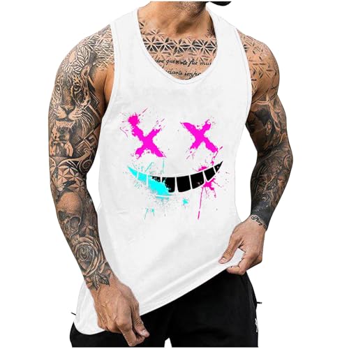 KOG Tank Top Herren Sport Tanktop Sommer Muskelshirts Ärmelloses Sportshirt Grafik Kleidung Leicht Baumwolle Muskelshirt 2025 Shirt Männer Training Top Weiß XXL von KOG