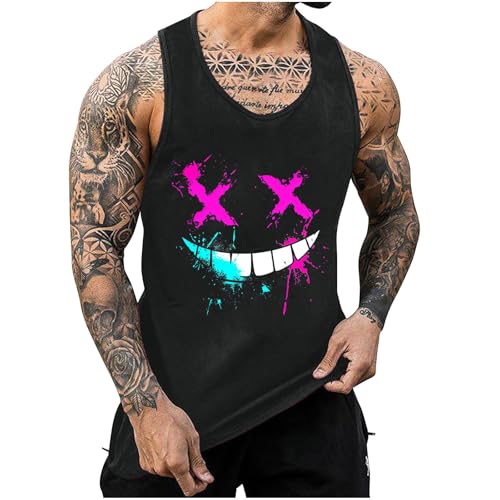 KOG Tank Top Herren Sport Tanktop Sommer Muskelshirts Ärmelloses T-Shirt Grafik Shirt Lässig Baumwolle Oberteile Junge Unterhemd Basic Wandershirt Männer Lose Tops Schwarz 3XL von KOG