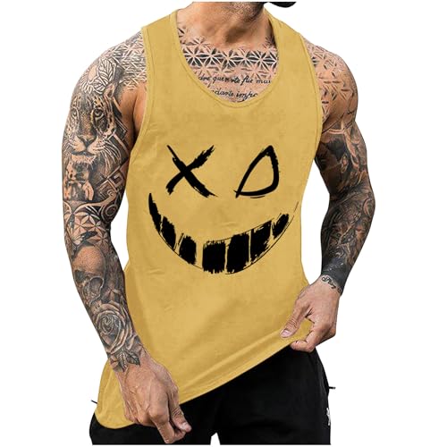 KOG Tank Top Herren Sport Tanktop Sommer Muskelshirts Ärmelloses T-Shirt Mode Motiv Streetwear 2025 Baumwolle Junge Tshirt Lose Muskelshirt Lässig Kleidung Gelb S von KOG