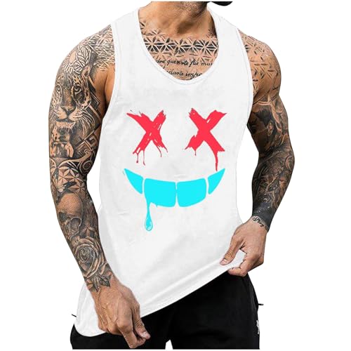 KOG Tank Top Herren Sport Tanktop Sommer Muskelshirts Ärmelloses T-Shirt Mode Motiv T-Shirts Lässig Baumwolle Streetwear Jungen Tops Mode Shirt Tshirt Weiß XXL von KOG
