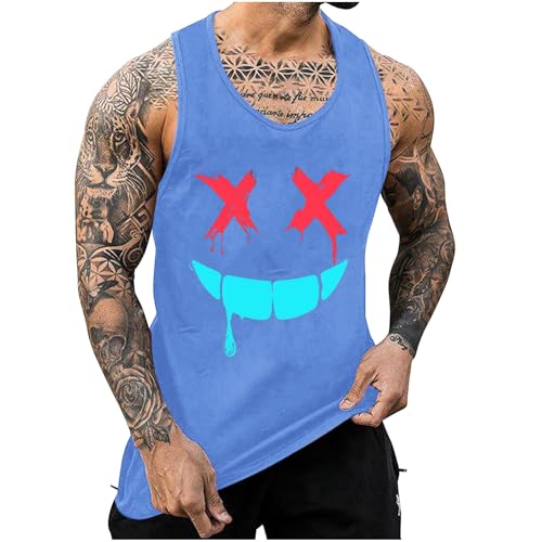 KOG Tank Top Herren Sport Tanktop Sommer Muskelshirts Ärmelloses Tshirt Mode Motiv Shirt Bequemes Baumwolle Oberteil Unterhemd Gym Tops Teenager Lässig Top Blau XXL von KOG