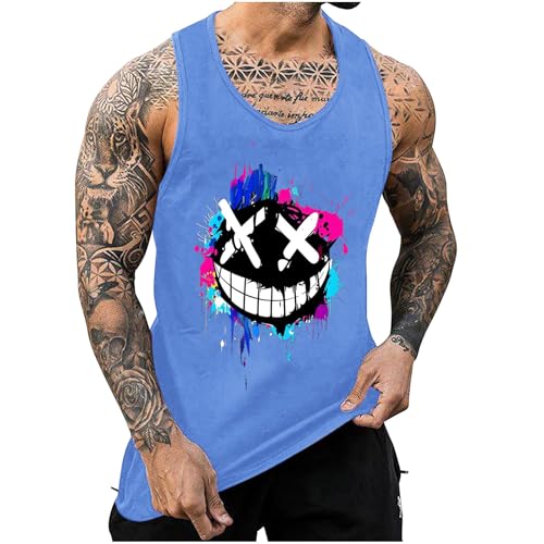 KOG Tank Top Herren Sport Tanktop Sommer Muskelshirts Ärmelloses Tshirts Grafik Shirts Leicht Baumwolle Freizeitshirt Outlet Angebote Sportshirt Lässig Kleidung Jungen Gym Tops Prime Blau S von KOG