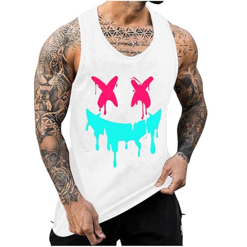 KOG Tank Top Herren Sport Tanktop Sommer Muskelshirts Ärmelloses Unterhemd Mode Motiv Oberteile Baumwolle Tshirts Oberteil Leicht Streetwear Junge Atmungsaktive Shirt Weiß 4XL von KOG