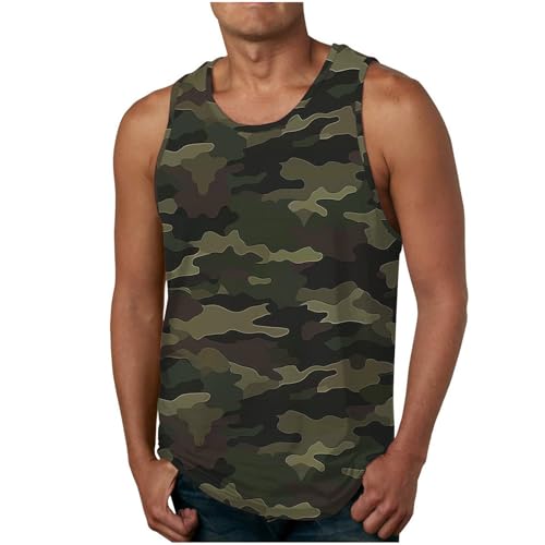 KOG Tank Top Herren Sport Tanktop Sommer Sportshirt Ärmelloses Shirt Grafik Muskelshirt Freizeit Baumwolle Weste Gutscheine Tops Oberteil Junge Mode Bekleidung Gutschein Amazon Camouflage M von KOG