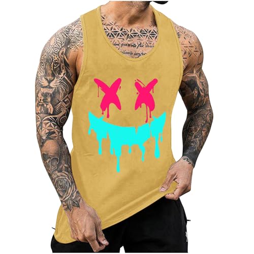 KOG Tank Top Herren Sport Tanktop Sommer Sportshirt Ärmelloses Shirts Grafik Drucken Arbeitsshirt Lässig Baumwolle Tshirts Amazon Gutschein Junge Basic Tshirt Casual Tops Gutscheine Gelb XXL von KOG