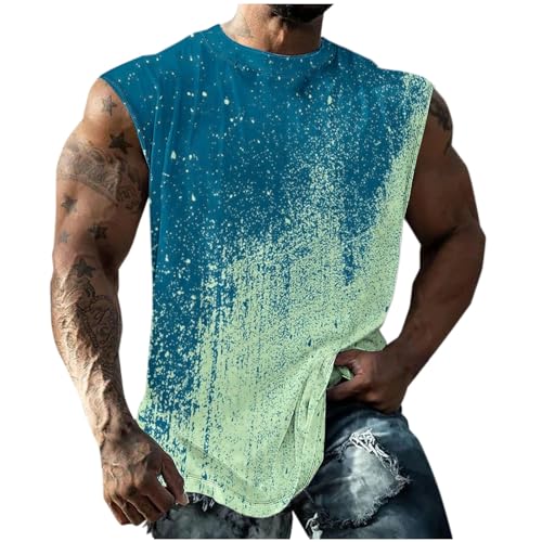 KOG Tank Top Herren Sport Tanktop Sommer Sportshirt Ärmelloses Shirts Tie-Dye Muster Kleidung Fashion Baumwolle Unterhemd Prime Oberteil Loose Fit Tops Jungen T-Shirt Angebote Blau L von KOG
