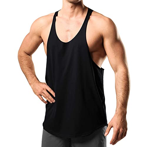 KOG Tank Top Herren Sport Tanktop Sommer Sportshirt Ärmelloses Tshirts Einfarbige Muskelshirt Lässig Baumwolle Arbeitsshirt Prime Junge Tops Casual Unterhemd T-Shirts Outlet Angebote Schwarz XS von KOG