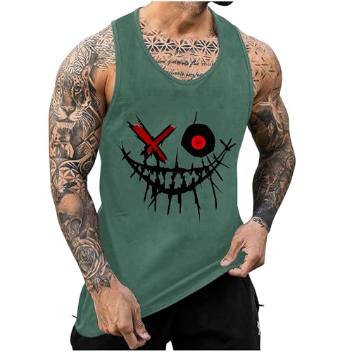 KOG Tank Top Herren Sport Tanktop Sommer Sportshirt Ärmelloses Wandershirt Grafik T-Shirt Leicht Baumwolle T-Shirts Jungen Bekleidung Muskelshirt Basic Unterhemd Armeegrün S von KOG