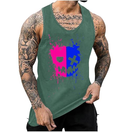 KOG Tank Top Herren Sport Tanktop Sommer Unterhemd Ärmelloses Kleidung Mode Motiv Bequemes Baumwolle Wandershirt Jungen Shirts Bodybuilding Oberteile Gym Shirt Armeegrün L von KOG