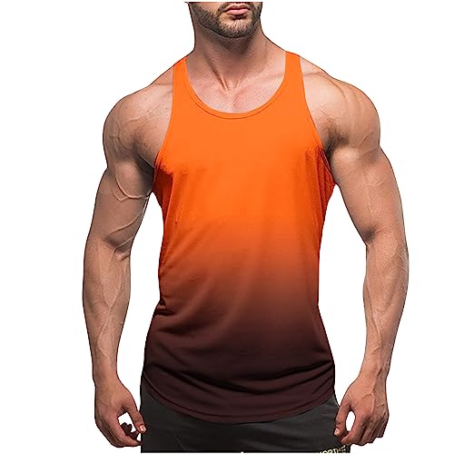 KOG Tank Top Herren Sport Tanktop Sommer Unterhemd Ärmelloses Kleidung Mode Motiv Tshirts Baumwolle Muskelshirts Herren Tshirt Sale Wandershirt Mode Tops Männer Shirts Sale Angebote Orange 4XL von KOG