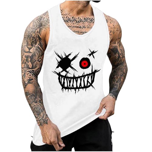 KOG Tank Top Herren Sport Tanktop Sommer Unterhemd Ärmelloses Laufshirt Grafik Kleidung Baumwolle Oberteil Junge Sportshirt Lässig Top Freizeit Wandershirt Weiß M von KOG