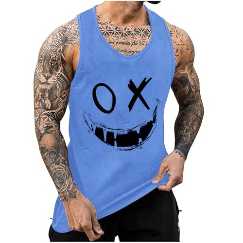 KOG Tank Top Herren Sport Tanktop Sommer Unterhemd Ärmelloses Muskelshirt Mode Motiv Shirts Basic Baumwolle T-Shirts Männer Fitness T-Shirt Lose Muskelshirts Blau 4XL von KOG