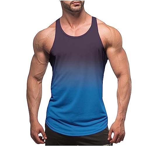 KOG Tank Top Herren Sport Tanktop Sommer Unterhemd Ärmelloses Oberteil Grafik Drucken Bequemes Baumwolle Muskelshirts Sale Herren Jungen Muskelshirt Basic T-Shirts Top Gutscheine Blau XXL von KOG