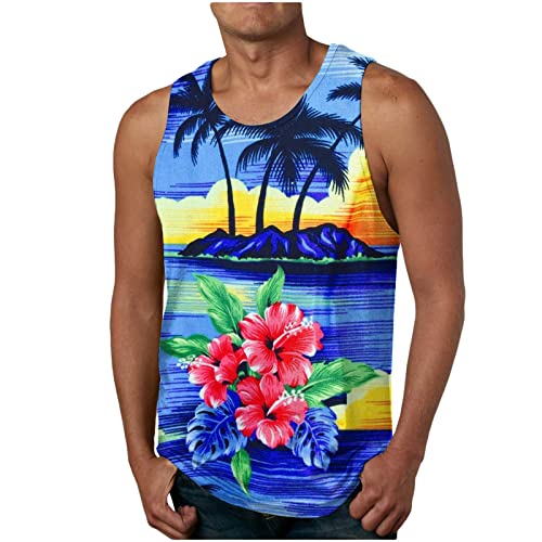 KOG Tank Top Herren Sport Tanktop Sommer Unterhemd Ärmelloses Oberteil Grafik Shirts Baumwolle Streetwear Amazon Gutschein Männer Loose Fit Wandershirt Junge Tshirts Angebote Blau L von KOG