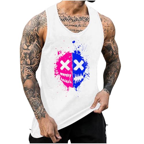 KOG Tank Top Herren Sport Tanktop Sommer Unterhemd Ärmelloses Oberteil Grafik Tshirt Loose Fit Baumwolle Laufshirt Junge Top 2025 Tops Männer Fitness Kleidung Weiß 3XL von KOG