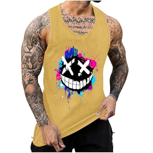 KOG Tank Top Herren Sport Tanktop Sommer Unterhemd Ärmelloses Shirt Grafik Drucken T-Shirt Gym Baumwolle Tops Streetwear Junge Fitness Wandershirt Gelb M von KOG
