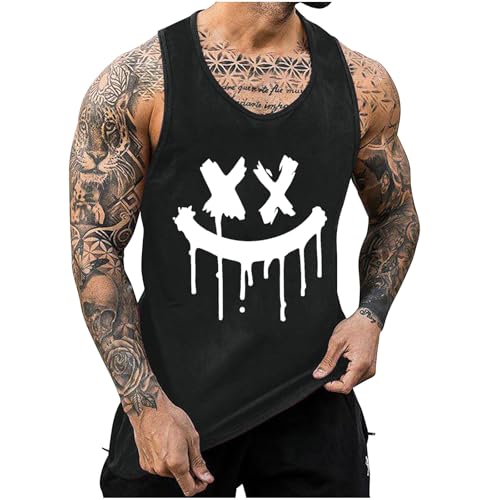 KOG Tank Top Herren Sport Tanktop Sommer Unterhemd Ärmelloses Shirt Tie-Dye Muster T-Shirts Gym Baumwolle Tshirt Junge Freizeitshirt Laufshirt Basic Kleidung Schwarz 3XL von KOG