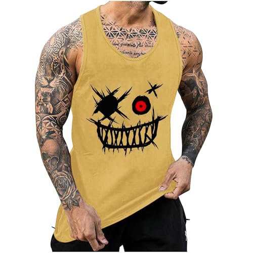 KOG Tank Top Herren Sport Tanktop Sommer Unterhemd Ärmelloses Sportshirt Tie-Dye Muster Shirt Basic Baumwolle Jungen Shirts Bequemes Tops Streetwear Gelb S von KOG