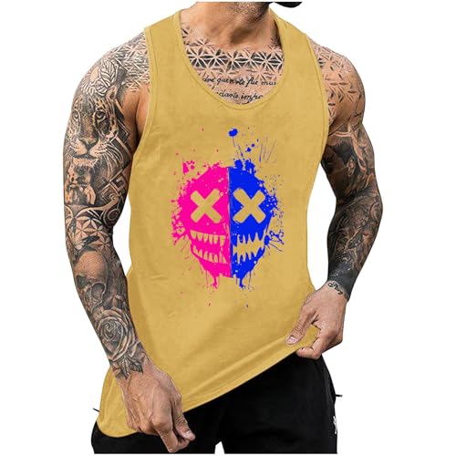 KOG Tank Top Herren Sport Tanktop Sommer Unterhemd Ärmelloses Streetwear Grafik Laufshirt Loose Fit Baumwolle Jungen Kleidung Bequemes Top Männer Sporthemd Gelb 3XL von KOG