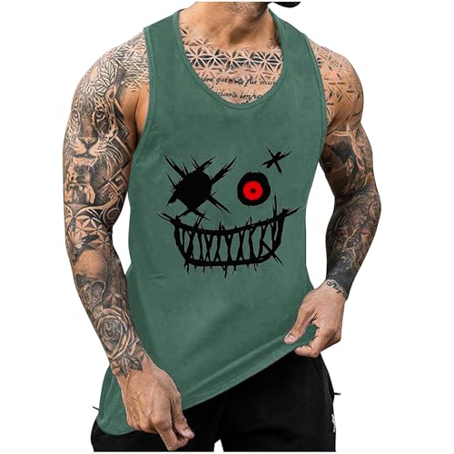 KOG Tank Top Herren Sport Tanktop Sommer Unterhemd Ärmelloses Tshirts Grafik Oberteil Bequemes Baumwolle Muskelshirt Junge Mode Tops Fitness T-Shirt Armeegrün L von KOG