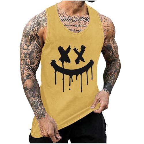 KOG Tank Top Herren Sport Tanktop Sommer Unterhemd Ärmelloses Tshirts Grafik T-Shirt Lose Baumwolle Männer Freizeitshirt Bekleidung Jungen Mode Tshirt Gelb L von KOG