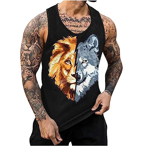 KOG Tank Top Herren Sport Tanktop Sommer Unterhemd Ärmelloses Wandershirt Grafik Drucken Shirts Freizeit Baumwolle Streetwear Prime Männer Lose Arbeitsshirt Jungen Schwarz 6XL von KOG