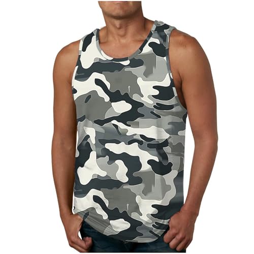 KOG Tank Top Herren Sport Tanktop Sommer Weste Ärmelloses Freizeitshirt Mode Motiv Freizeit Baumwolle Tshirt Angebote Tshirts Gym Top Männer Mode Sportshirt Herren Tshirt Sale Camouflage 3XL von KOG