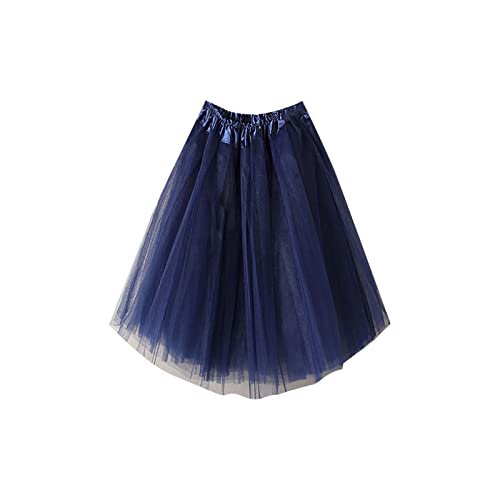 KOG Tüllrock Damen Tutu Rock 50Er Rockabilly Petticoat Karneval Kostüm Glitzer Festival Outfit Ballkleid Ballettrock Cosplay Festliche Minirock Partykleid Unterrock Tanzrock Tanzkleid Marine von KOG