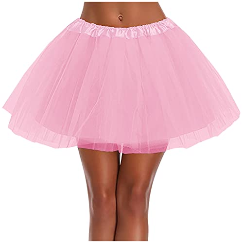 KOG Tüllrock Damen Tutu Rock 50Er Rockabilly Petticoat Karneval Kostüm Glitzer Festival Outfit Ballkleid Ballettrock Cosplay Festliche Minirock Partykleid Unterrock Tanzrock Tanzkleid Rosa von KOG