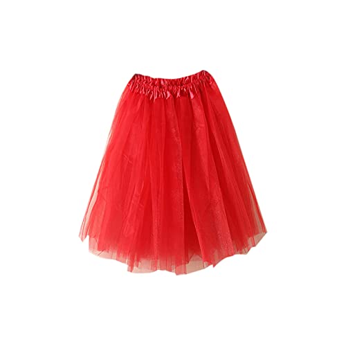 KOG Tüllrock Damen Tutu Rock 50Er Rockabilly Petticoat Karneval Kostüm Glitzer Festival Outfit Ballkleid Ballettrock Cosplay Festliche Minirock Partykleid Unterrock Tanzrock Tanzkleid Rot von KOG