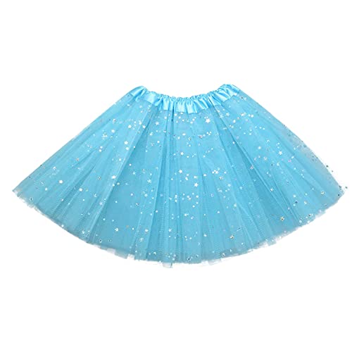 KOG Tüllrock Kinder Mädchen Tütü Tutu Rock 1-9 Jahre Rockabilly Petticoat Karneval Kostüm Glitzer Festival Outfit Unterrock Tanzrock Tanzkleid Ballkleid Ballettrock Festliche Minirock Blau von KOG