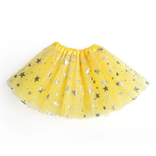KOG Tüllrock Kinder Mädchen Tütü Tutu Rock 1-9 Jahre Rockabilly Petticoat Karneval Kostüm Glitzer Festival Outfit Unterrock Tanzrock Tanzkleid Ballkleid Ballettrock Festliche Minirock Gelb von KOG