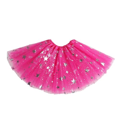 KOG Tüllrock Kinder Mädchen Tütü Tutu Rock 1-9 Jahre Rockabilly Petticoat Karneval Kostüm Glitzer Festival Outfit Unterrock Tanzrock Tanzkleid Ballkleid Ballettrock Festliche Minirock Knalliges Pink von KOG