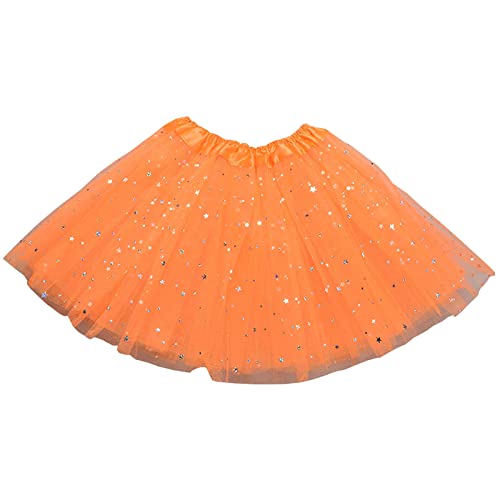 KOG Tüllrock Kinder Mädchen Tütü Tutu Rock 1-9 Jahre Rockabilly Petticoat Karneval Kostüm Glitzer Festival Outfit Unterrock Tanzrock Tanzkleid Ballkleid Ballettrock Festliche Minirock Orange von KOG