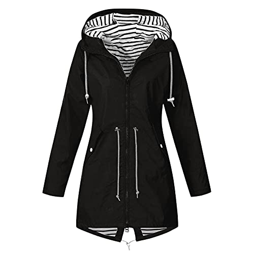 KOG Übergangsjacke Damen Regenjacke Wasserdicht Regenmantel Windbreaker mit Kapuze Fahrradjacke Regencape Regenjacken Windjacke Wanderjacke Outdoor Jacken Schwarz 3XL von KOG