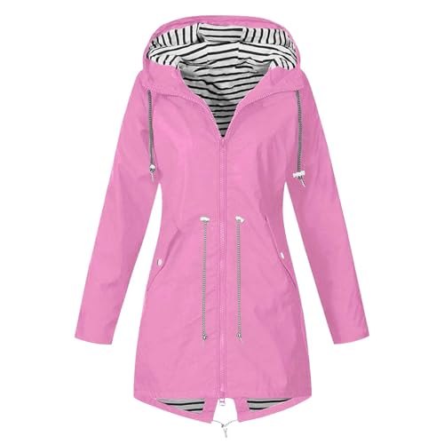KOG Übergangsjacke Damen Regenjacke Wasserdicht Regenmantel Windbreaker mit Kapuze Fahrradjacke Regencape Regenjacken Windjacke Wanderjacke Outdoor Jacken Gutschein Knalliges Pink 4XL von KOG