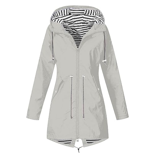 KOG Übergangsjacke Damen Regenjacke Wasserdicht Regenmantel Windbreaker mit Kapuze Fahrradjacke Regencape Regenjacken Windjacke Wanderjacke Outdoor Jacken Grau 3XL von KOG